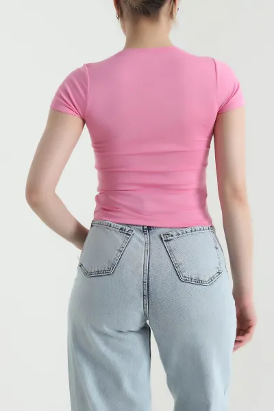 Pembe Bisiklet Yaka Oysho Kadın Bluz 453042