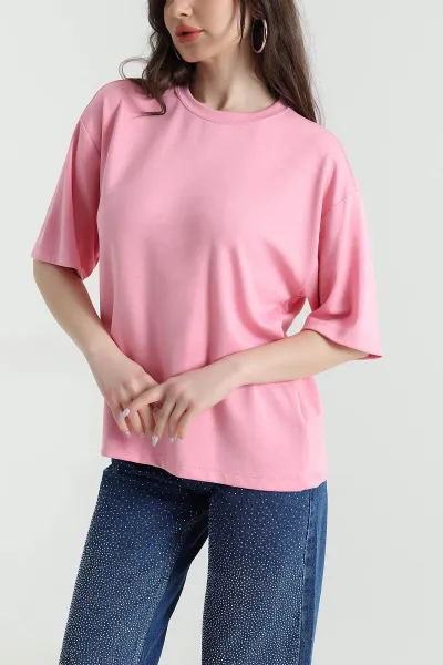 Pembe Bisiklet Yaka Oysho Kadın Tişört 450464