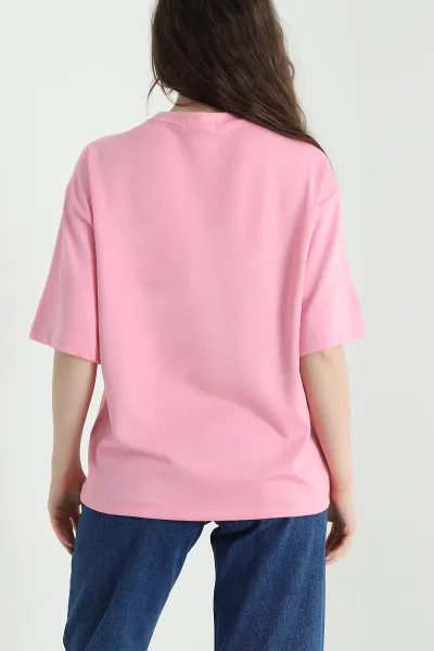 Pembe Bisiklet Yaka Oysho Kadın Tişört 450464