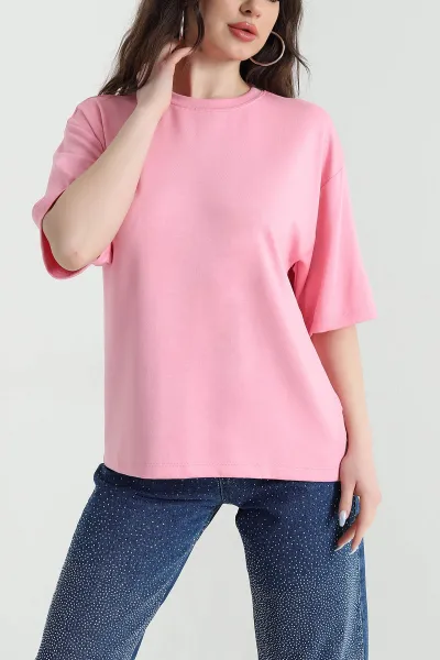 Pembe Bisiklet Yaka Oysho Kadın Tişört 450464