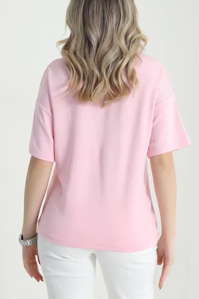 Pembe Bisiklet Yaka Oysho Kadın Tişört 467542