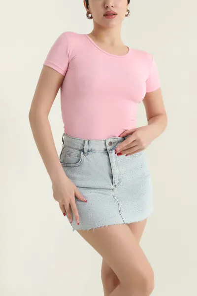 Pembe Bisiklet Yaka Scuba Kadın Zıbın Bluz 432341