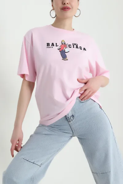 Pembe Bisiklet Yaka Süprem Kadın Tişört 445736