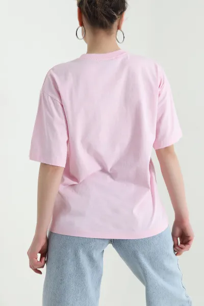 Pembe Bisiklet Yaka Süprem Kadın Tişört 445736