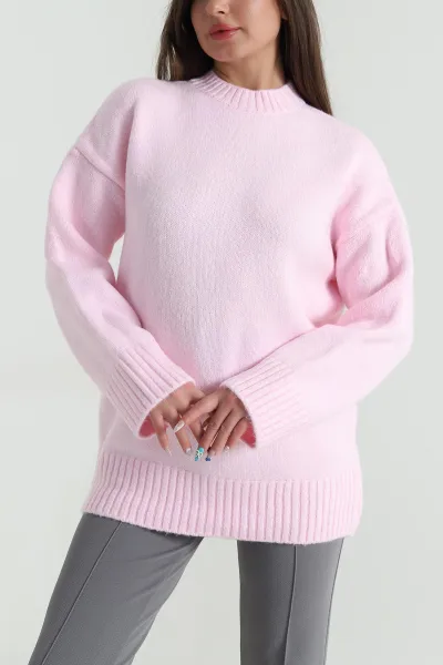 Pembe Bisiklet Yaka Triko Kadın Kazak 483807