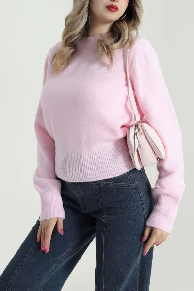 Pembe Bisiklet Yaka Triko Kadın Kazak 483821