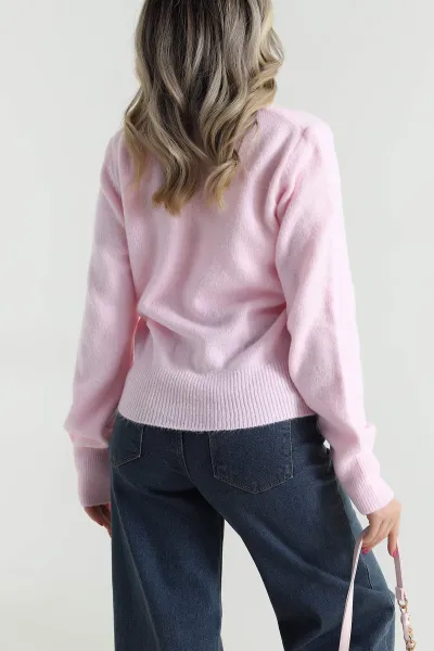 Pembe Bisiklet Yaka Triko Kadın Kazak 483821
