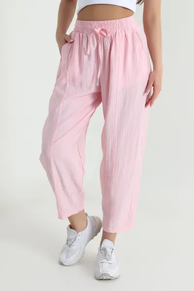 Pembe Biye Bağcıklı Çilek Kadın Pantolon 460029