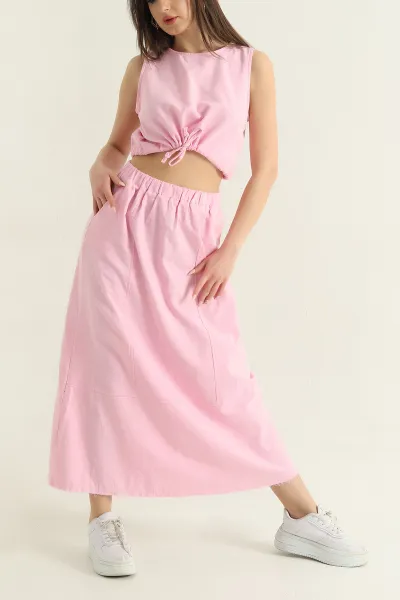 Pembe Bluz Etek Dimi Kadın İkili Takım 353218