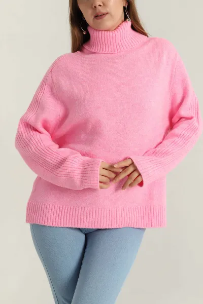 Pembe Boğazlı Triko Kadın Kazak 408930