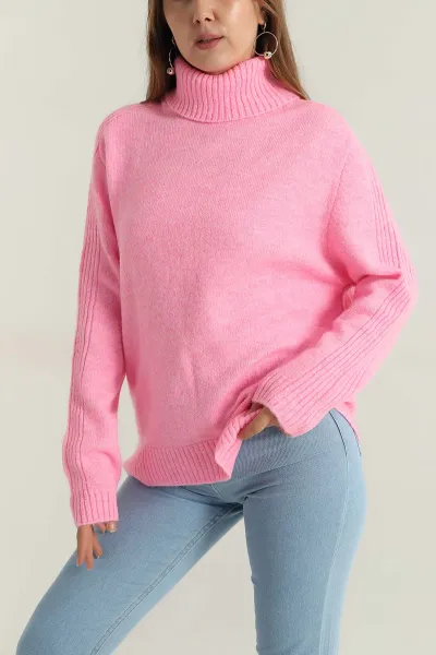 Pembe Boğazlı Triko Kadın Kazak 408930
