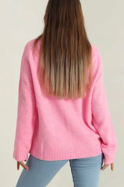 Pembe Boğazlı Triko Kadın Kazak 408930