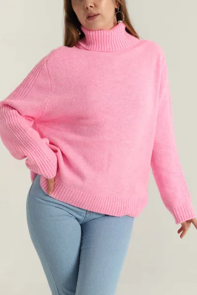 Pembe Boğazlı Triko Kadın Kazak 408930