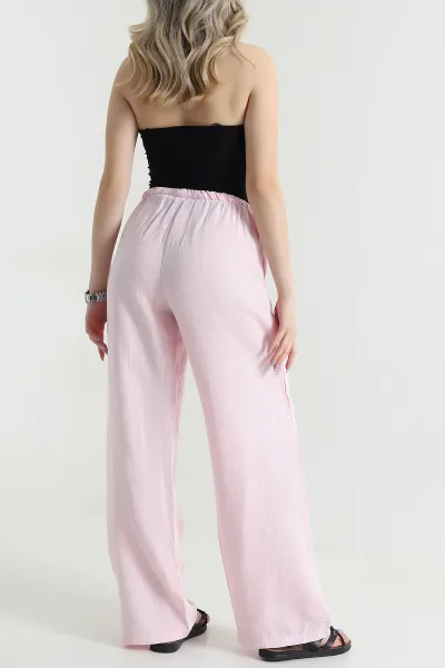 Pembe Bol Paça Cepli Müslin Kadın Pantolon 475329