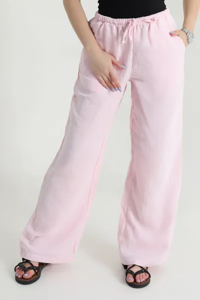 Pembe Bol Paça Cepli Müslin Kadın Pantolon 475329