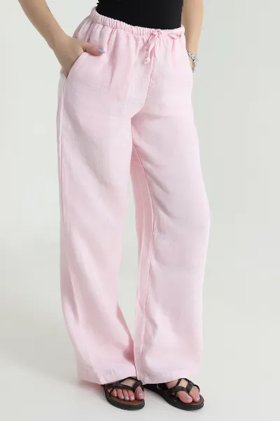Pembe Bol Paça Cepli Müslin Kadın Pantolon 475329