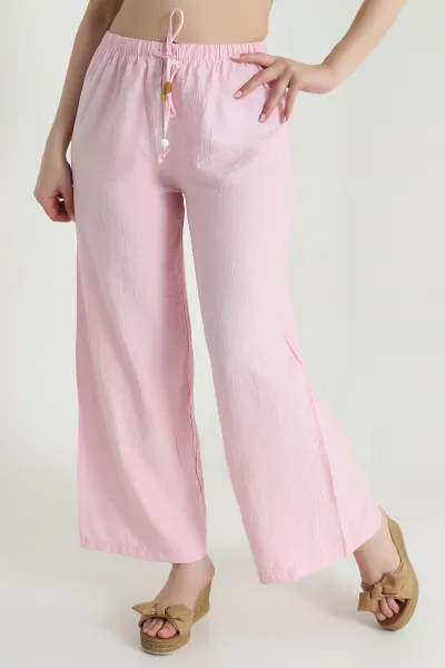 Pembe Bol Paça Krinkıl Kadın Pantolon 471106