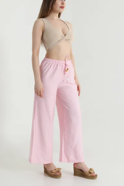 Pembe Bol Paça Krinkıl Kadın Pantolon 471106
