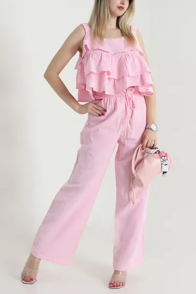 Pembe Bol Paça Müslin Kadın İkili Takım 471749