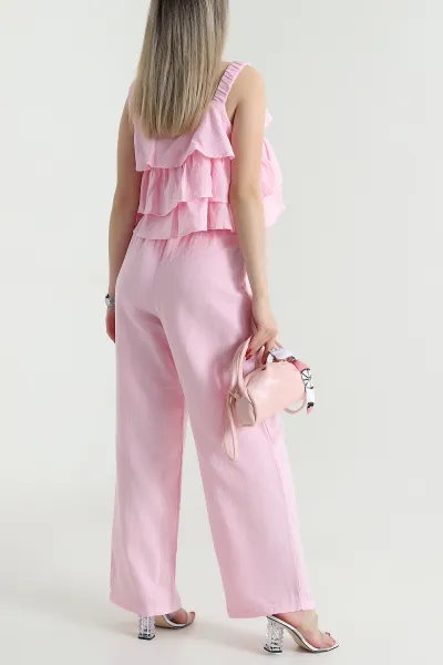 Pembe Bol Paça Müslin Kadın İkili Takım 471749