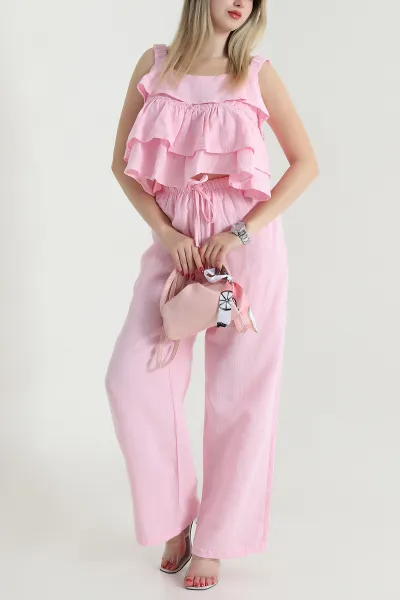 Pembe Bol Paça Müslin Kadın İkili Takım 471749