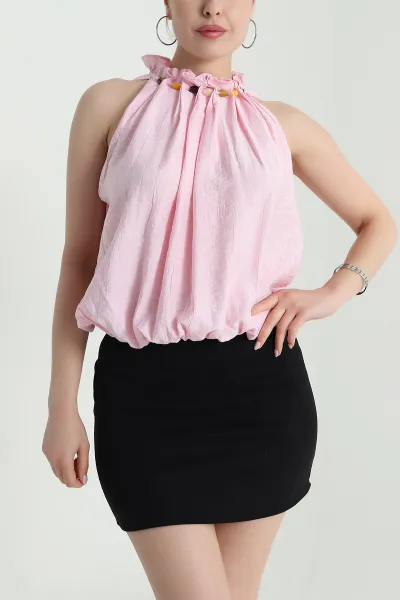 Pembe Boncuklu Çilek Kadın Bluz 473279