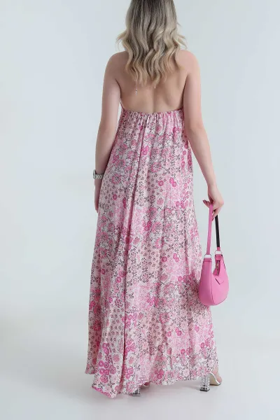 Pembe Boyun Bağlamalı Modal Kadın Elbise 464778