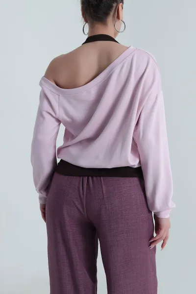 Pembe Boyun Geçmeli Baskılı Vortex Kadın Bluz 487907