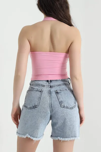Pembe Boyundan Geçmeli Kadın Bluz 448380