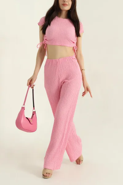 Pembe Bubble Yanları İpli Kadın ikili Takım 369123