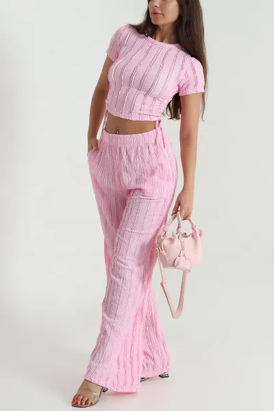 Pembe Bürümcük Bel Lastikli Kadın İkili Takım 473531