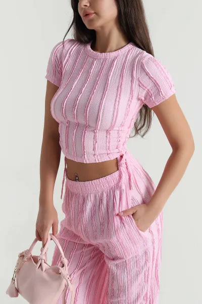 Pembe Bürümcük Bel Lastikli Kadın İkili Takım 473531