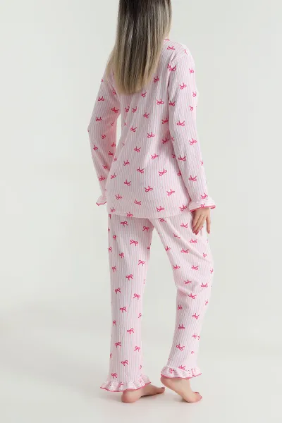 Pembe Bürümcük Düğmeli Kadın Pijama Takımı 493647