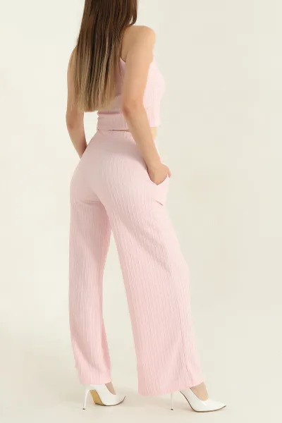 Pembe Bürümcük Örgülü Kadın İkili Takım 368866