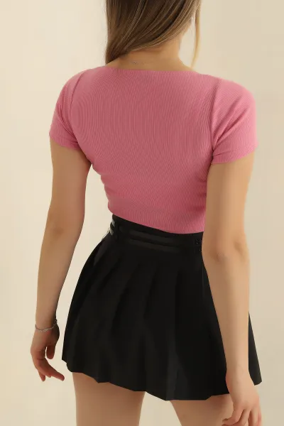 Pembe Büzgülü Fitilli Bluz 251426