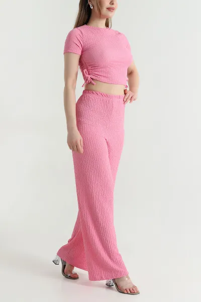 Pembe Büzgülü Gofre Kadın İkili Takım 469765