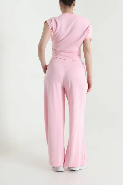 Pembe Büzgülü Likralı Modal Kadın İkili Takım 452560