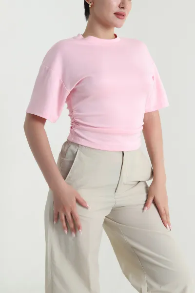 Pembe Büzgülü Likralı Oysho Kadın Bluz 462727