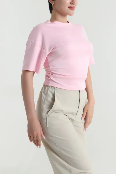Pembe Büzgülü Likralı Oysho Kadın Bluz 462727