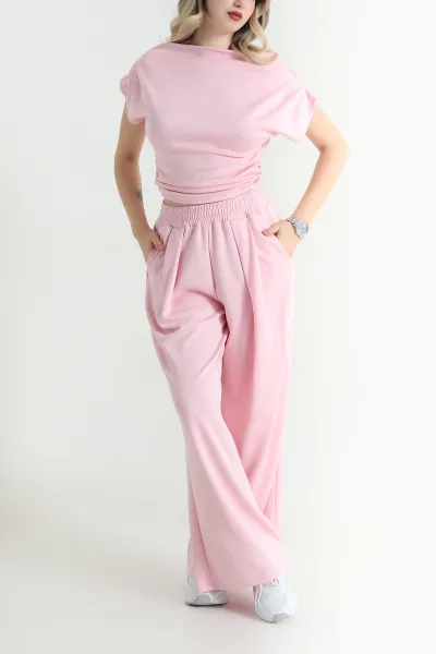 Pembe Büzgülü Modal Kumaş Kadın İkili Takım 467278
