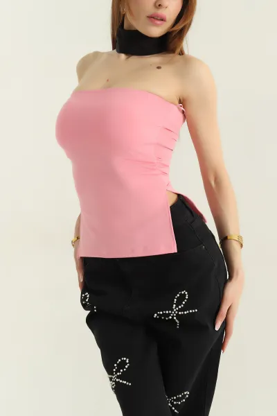 Pembe Büzgülü Pedli Staplez Kadın Bluz 357273
