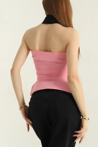 Pembe Büzgülü Pedli Staplez Kadın Bluz 357273