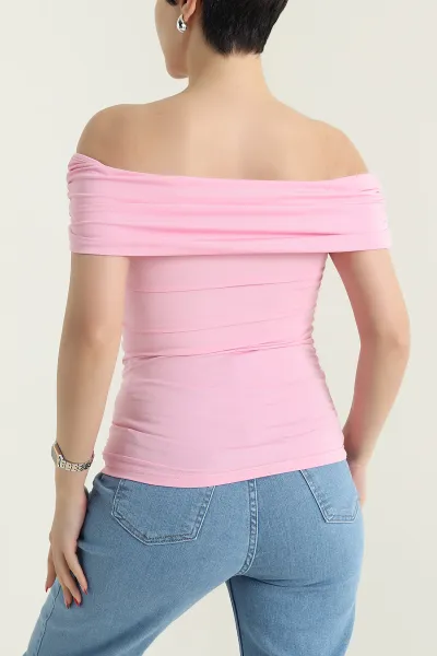 Pembe Büzgülü Scuba Kadın Bluz 432348
