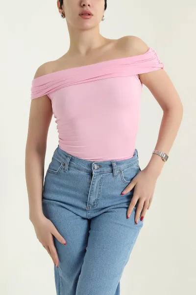 Pembe Büzgülü Scuba Kadın Bluz 432348