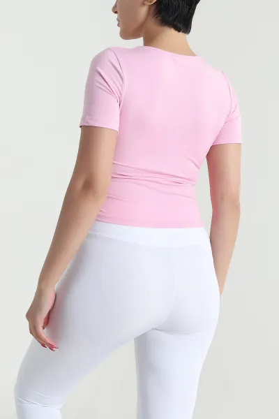Pembe Büzgülü Scuba Kadın Bluz 477652