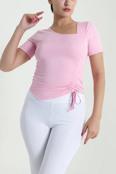 Pembe Büzgülü Scuba Kadın Bluz 477652