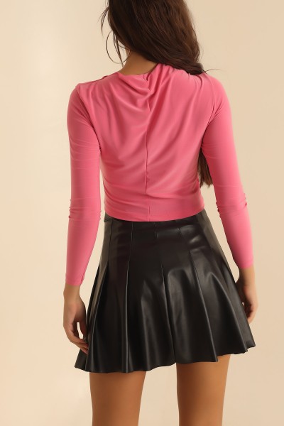 Pembe Büzgülü Sendy Kumaş Bluz 204722
