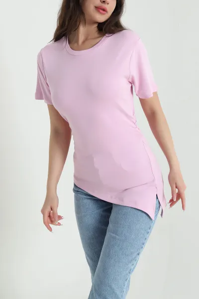 Pembe Büzgülü Yırtmaçlı Süprem Kadın Bluz 456001