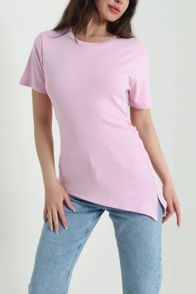 Pembe Büzgülü Yırtmaçlı Süprem Kadın Bluz 456001