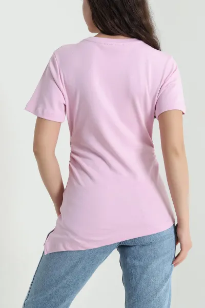Pembe Büzgülü Yırtmaçlı Süprem Kadın Bluz 456001